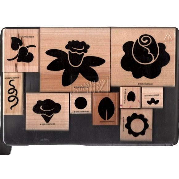 Stampin' Up Definitely Decorative Fun Flowers 10 Wood Mounted Stamps 1998 - Picture 1 of 2